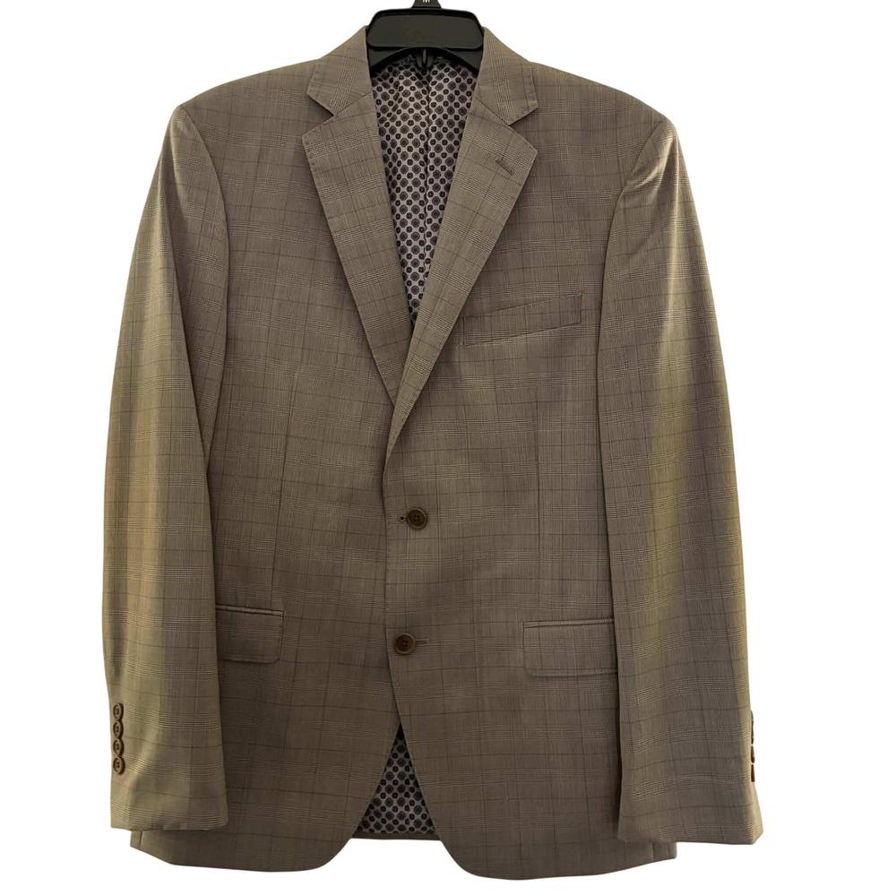 Tallia Sport Coat Mens 38R Brown Glen Plaid 100% Wool Blazer